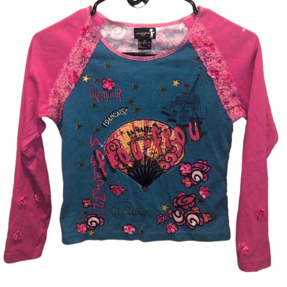 JANEDOE PARIS KIDS GIRLS GLITTER & LACE TOP 10/12